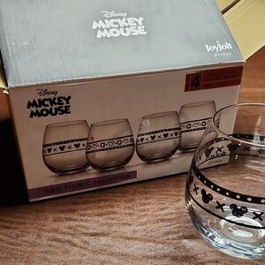 Disney Mickey Mouse Black Geo Picnic Stemless Glasses - Set of 4